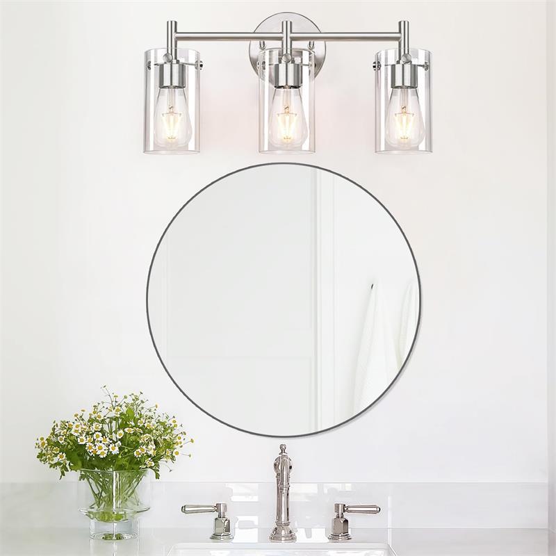 Contemporary Industrial Metal Glass Cylinder 3-Light Wall Sconce Vanity Light for Bathroom
