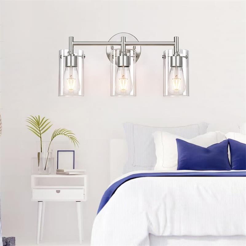 Contemporary Industrial Metal Glass Cylinder 3-Light Wall Sconce Vanity Light for Bathroom