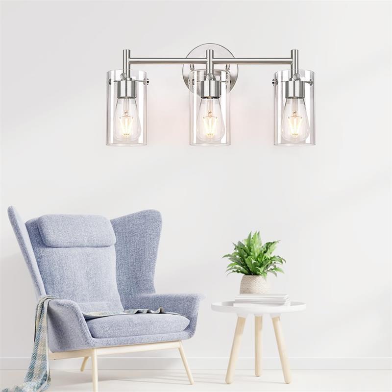 Contemporary Industrial Metal Glass Cylinder 3-Light Wall Sconce Vanity Light for Bathroom