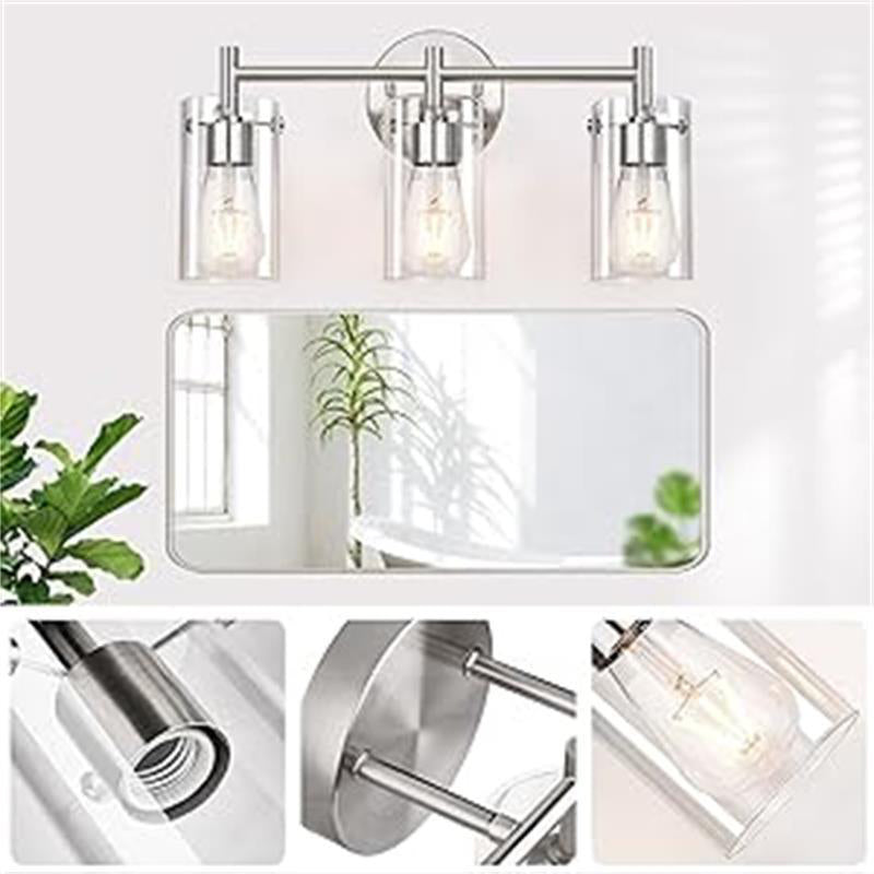 Contemporary Industrial Metal Glass Cylinder 3-Light Wall Sconce Vanity Light for Bathroom