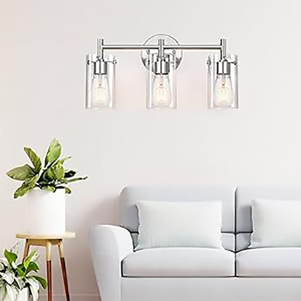 Contemporary Industrial Metal Glass Cylinder 3-Light Wall Sconce Vanity Light for Bathroom