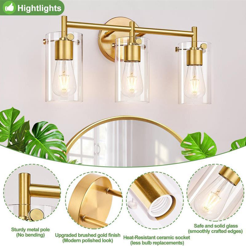 Contemporary Industrial Metal Glass Cylinder 3-Light Wall Sconce Vanity Light for Bathroom