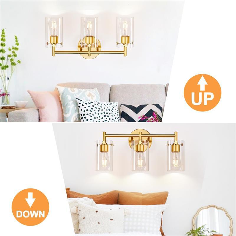 Contemporary Industrial Metal Glass Cylinder 3-Light Wall Sconce Vanity Light for Bathroom