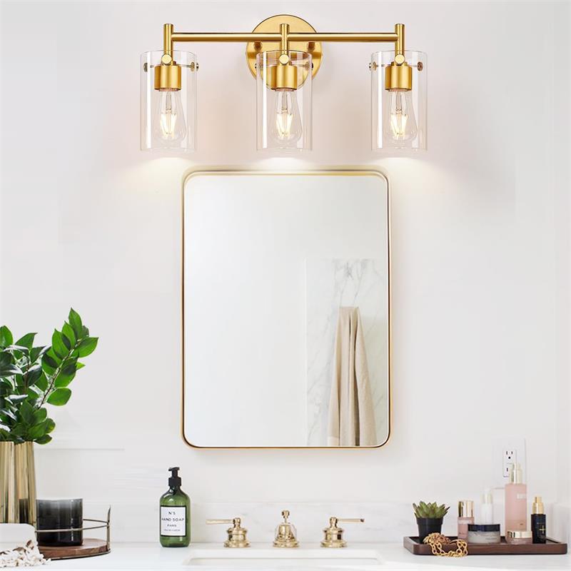 Contemporary Industrial Metal Glass Cylinder 3-Light Wall Sconce Vanity Light for Bathroom