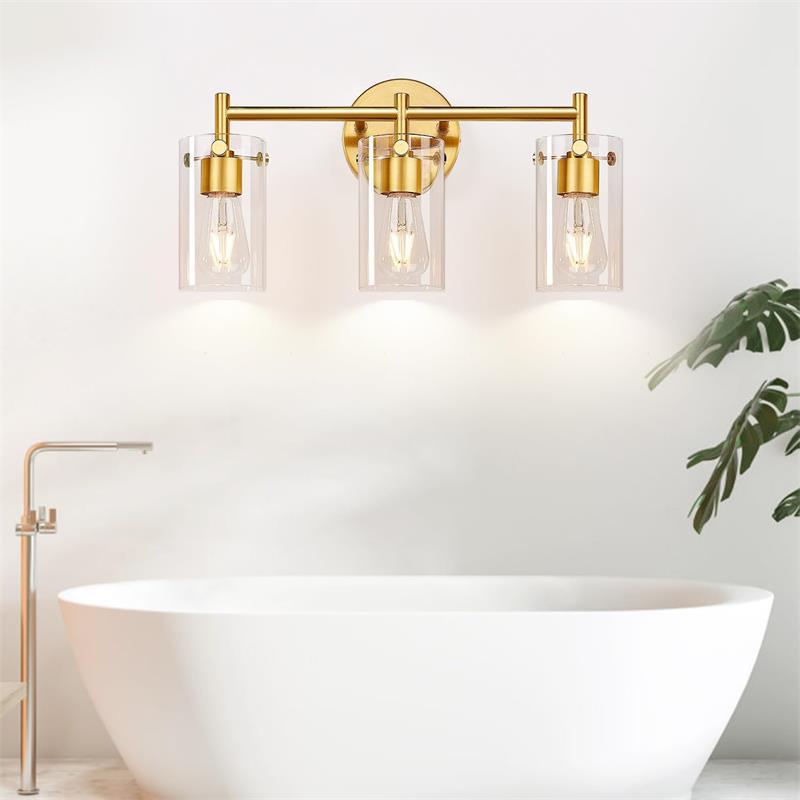 Contemporary Industrial Metal Glass Cylinder 3-Light Wall Sconce Vanity Light for Bathroom