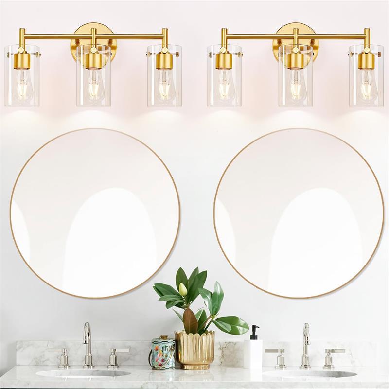 Contemporary Industrial Metal Glass Cylinder 3-Light Wall Sconce Vanity Light for Bathroom