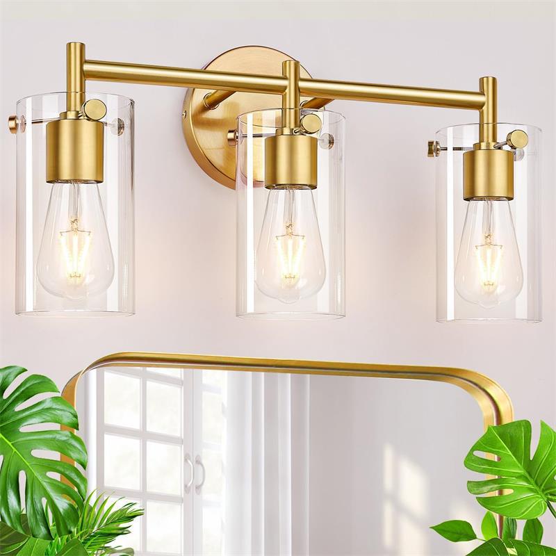 Contemporary Industrial Metal Glass Cylinder 3-Light Wall Sconce Vanity Light for Bathroom