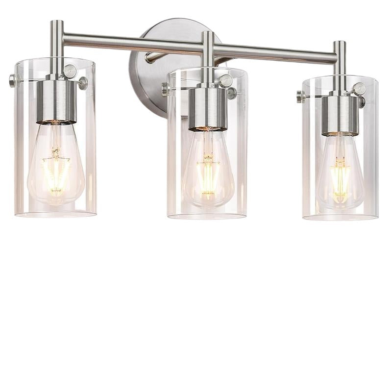 Contemporary Industrial Metal Glass Cylinder 3-Light Wall Sconce Vanity Light for Bathroom