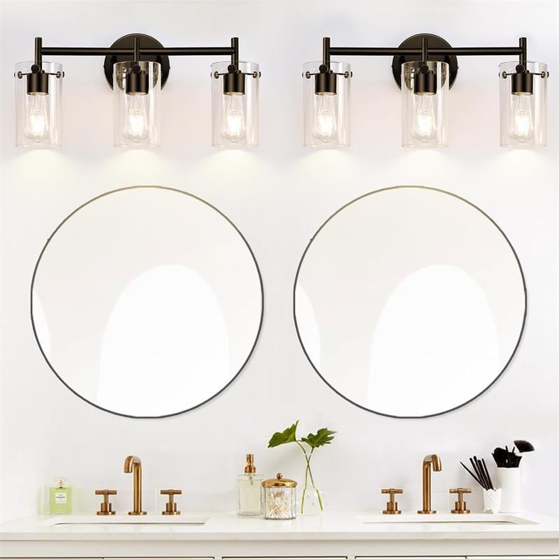 Contemporary Industrial Metal Glass Cylinder 3-Light Wall Sconce Vanity Light for Bathroom