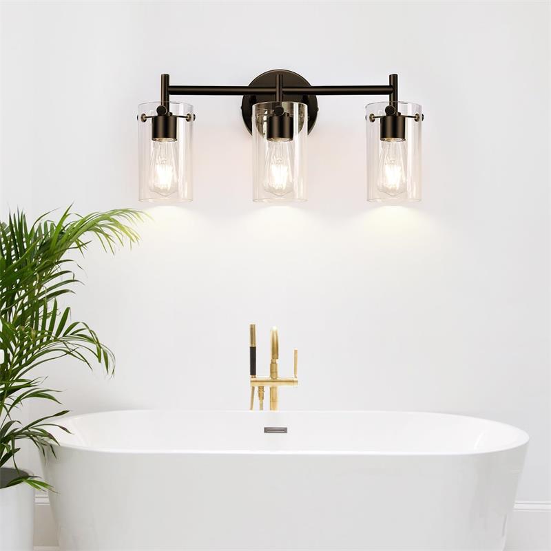 Contemporary Industrial Metal Glass Cylinder 3-Light Wall Sconce Vanity Light for Bathroom