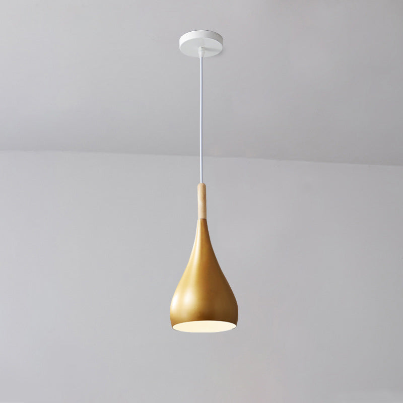 Contemporary Nordic Iron Wood Aluminum Gourd Pendant Light for Dining Room