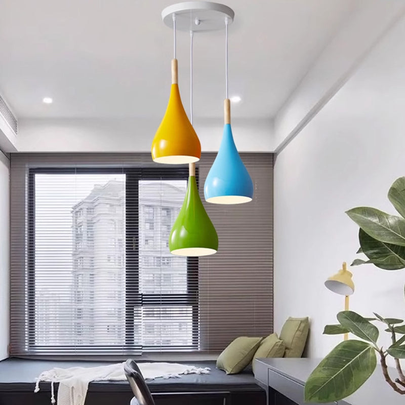 Contemporary Nordic Iron Wood Aluminum Gourd Pendant Light for Dining Room