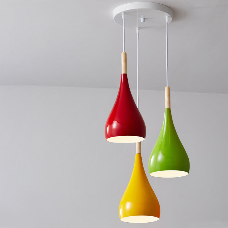 Contemporary Nordic Iron Wood Aluminum Gourd Pendant Light for Dining Room