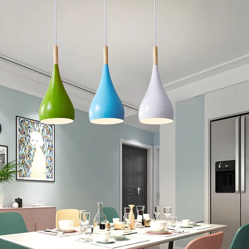 Contemporary Nordic Iron Wood Aluminum Gourd Pendant Light for Dining Room