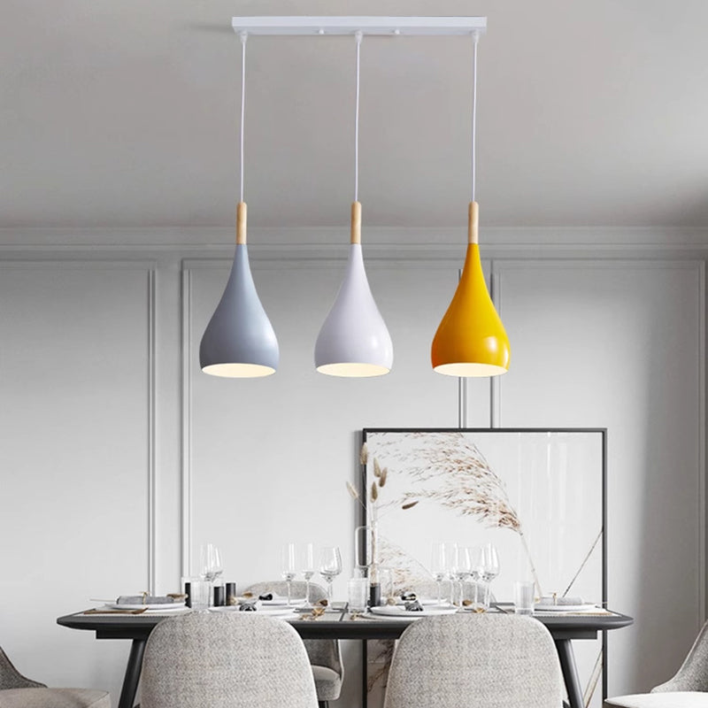 Contemporary Nordic Iron Wood Aluminum Gourd Pendant Light for Dining Room