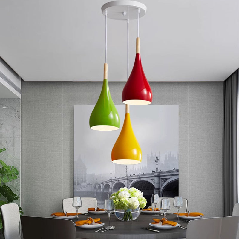 Contemporary Nordic Iron Wood Aluminum Gourd Pendant Light for Dining Room