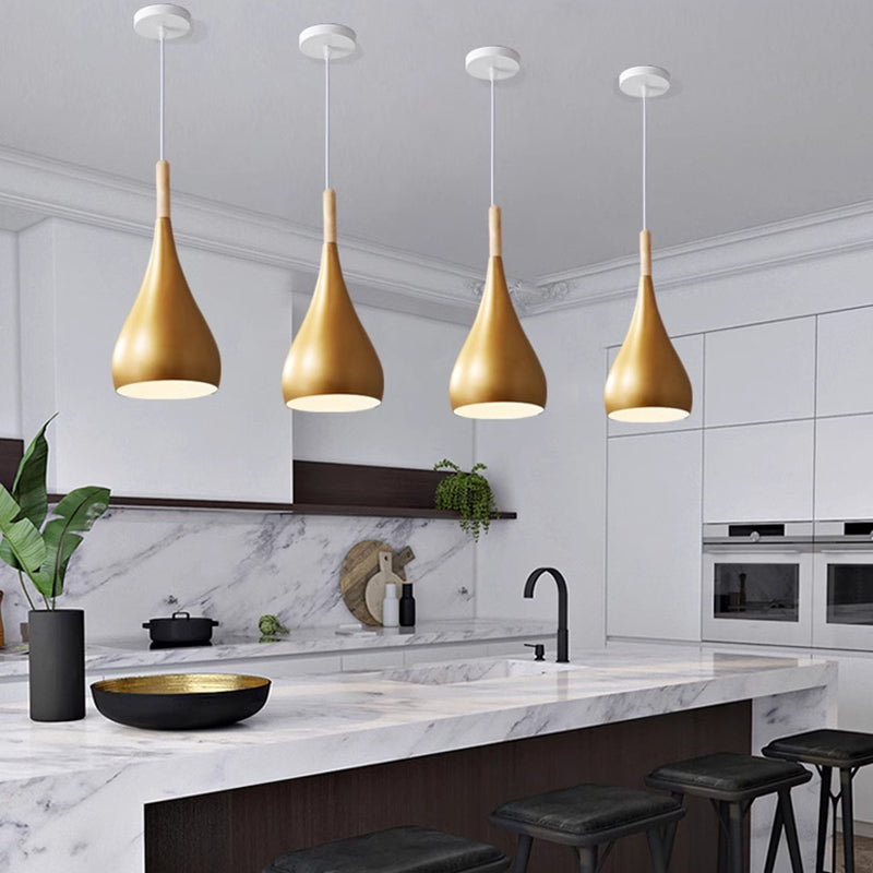 Contemporary Nordic Iron Wood Aluminum Gourd Pendant Light for Dining Room