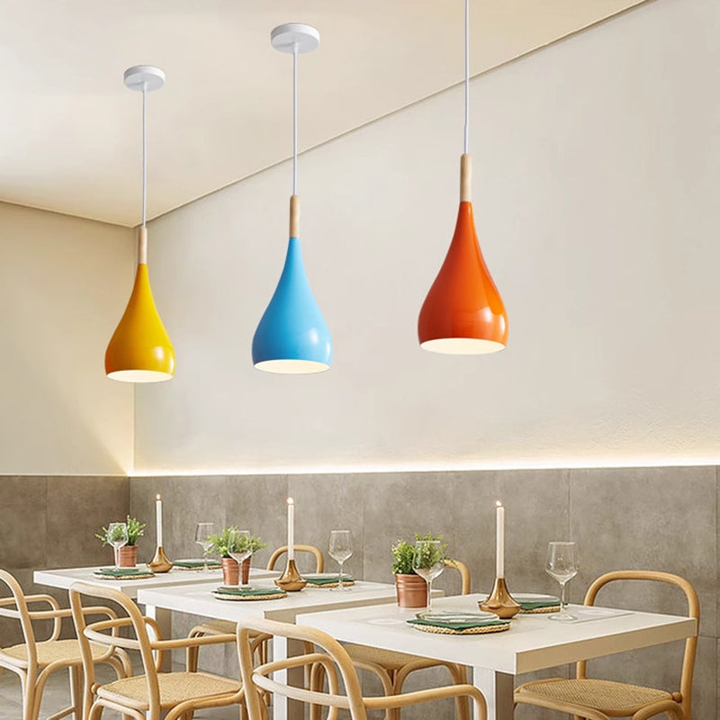 Contemporary Nordic Iron Wood Aluminum Gourd Pendant Light for Dining Room