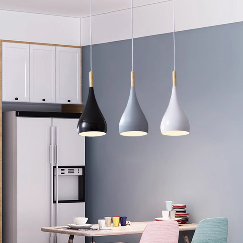 Contemporary Nordic Iron Wood Aluminum Gourd Pendant Light for Dining Room