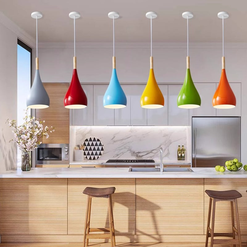 Contemporary Nordic Iron Wood Aluminum Gourd Pendant Light for Dining Room