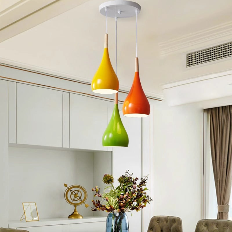 Contemporary Nordic Iron Wood Aluminum Gourd Pendant Light for Dining Room