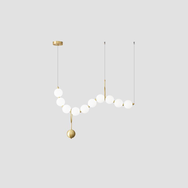Contemporary Nordic Copper Acrylic Bead Pearl Necklace LED Chandelier for Living Room Island Light