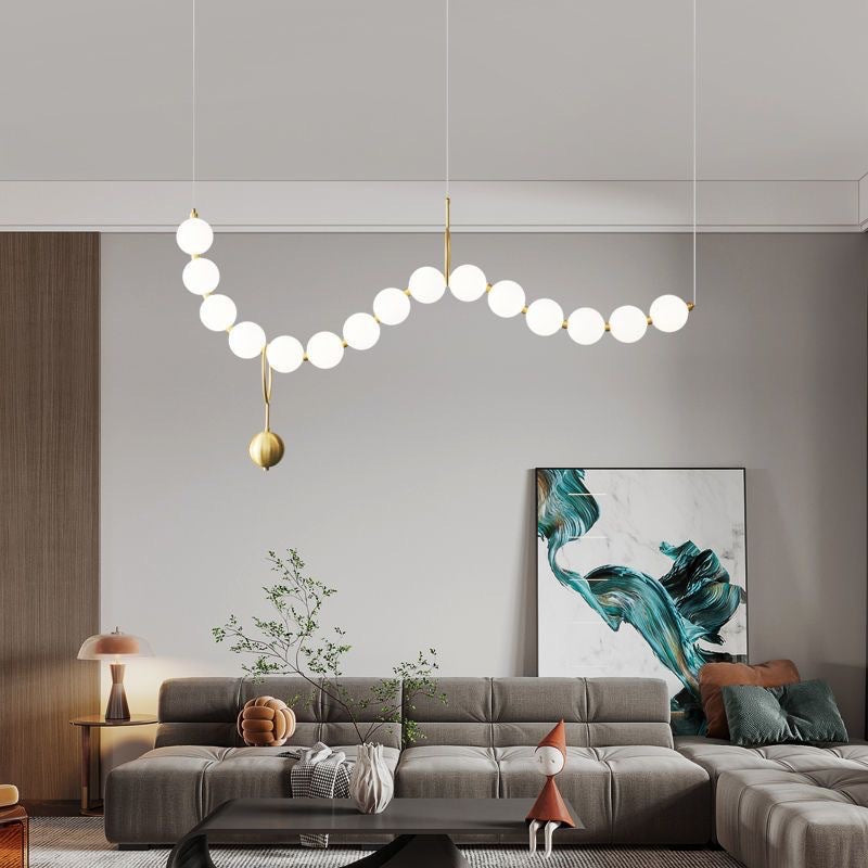 Contemporary Nordic Copper Acrylic Bead Pearl Necklace LED Chandelier for Living Room Island Light