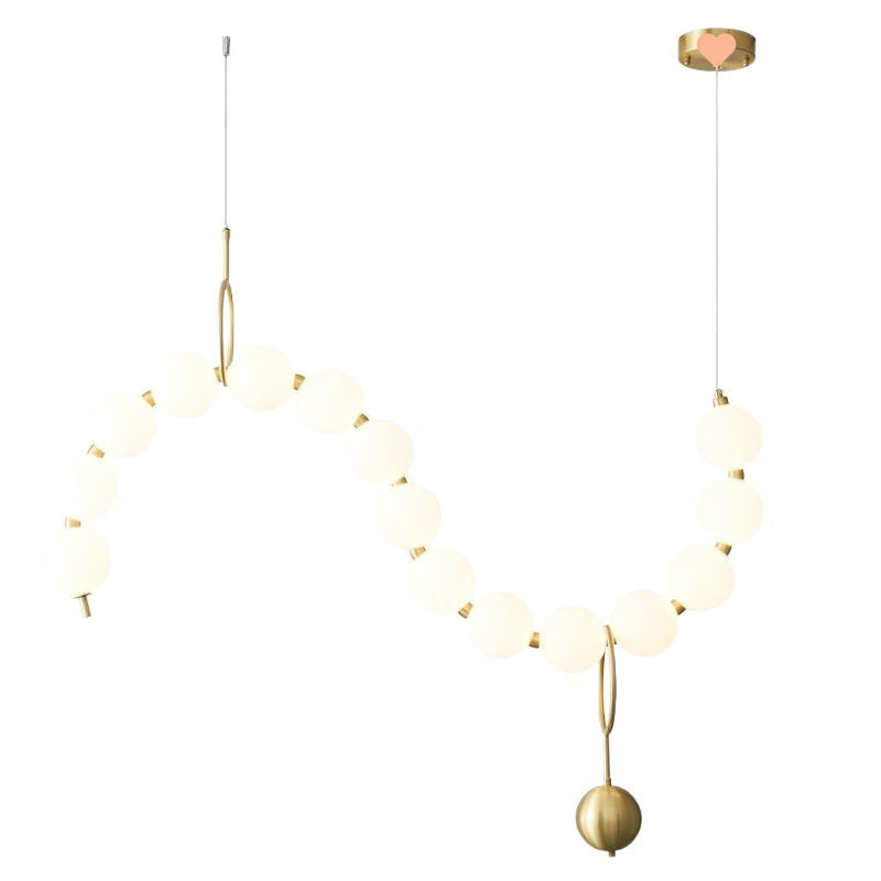 Contemporary Nordic Copper Acrylic Bead Pearl Necklace LED Chandelier for Living Room Island Light