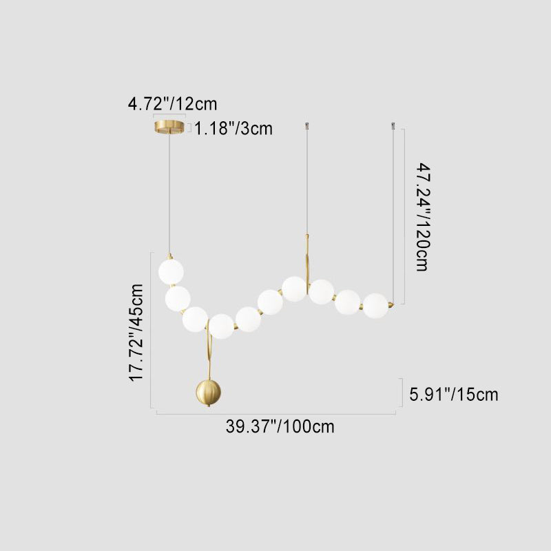 Contemporary Nordic Copper Acrylic Bead Pearl Necklace LED Chandelier for Living Room Island Light