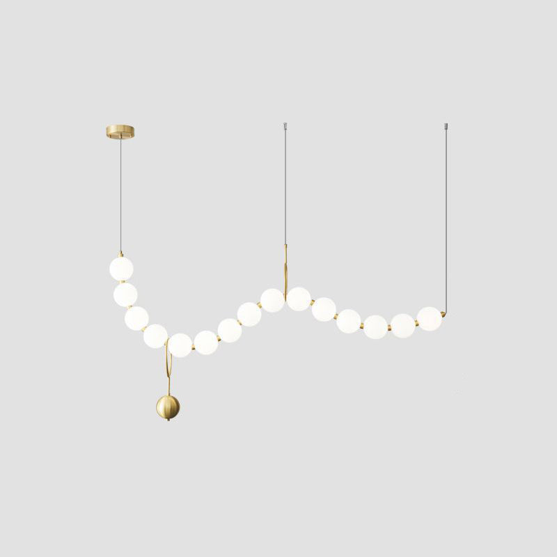 Contemporary Nordic Copper Acrylic Bead Pearl Necklace LED Chandelier for Living Room Island Light