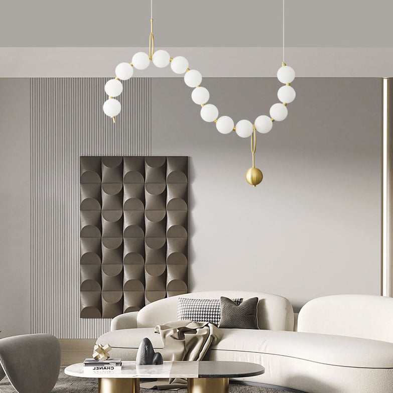 Contemporary Nordic Copper Acrylic Bead Pearl Necklace LED Chandelier for Living Room Island Light