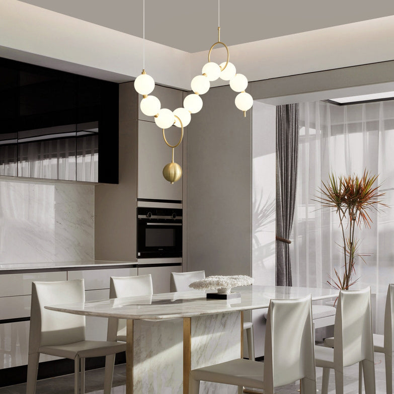 Contemporary Nordic Copper Acrylic Bead Pearl Necklace LED Chandelier for Living Room Island Light