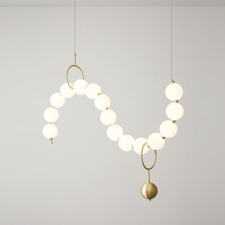 Contemporary Nordic Copper Acrylic Bead Pearl Necklace LED Chandelier for Living Room Island Light