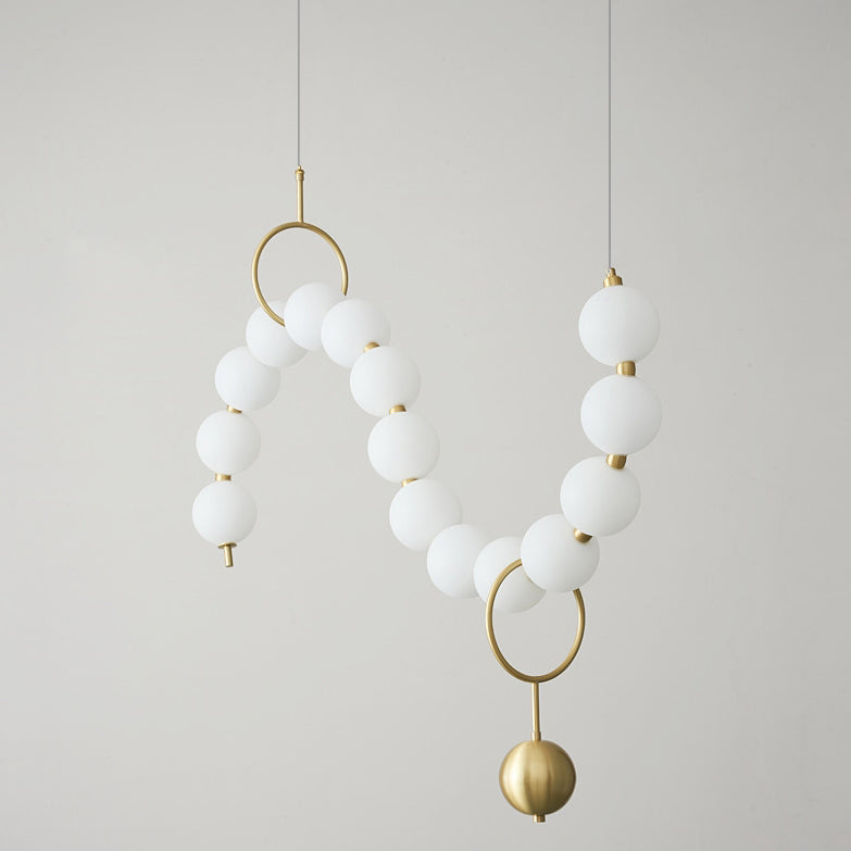 Contemporary Nordic Copper Acrylic Bead Pearl Necklace LED Chandelier for Living Room Island Light