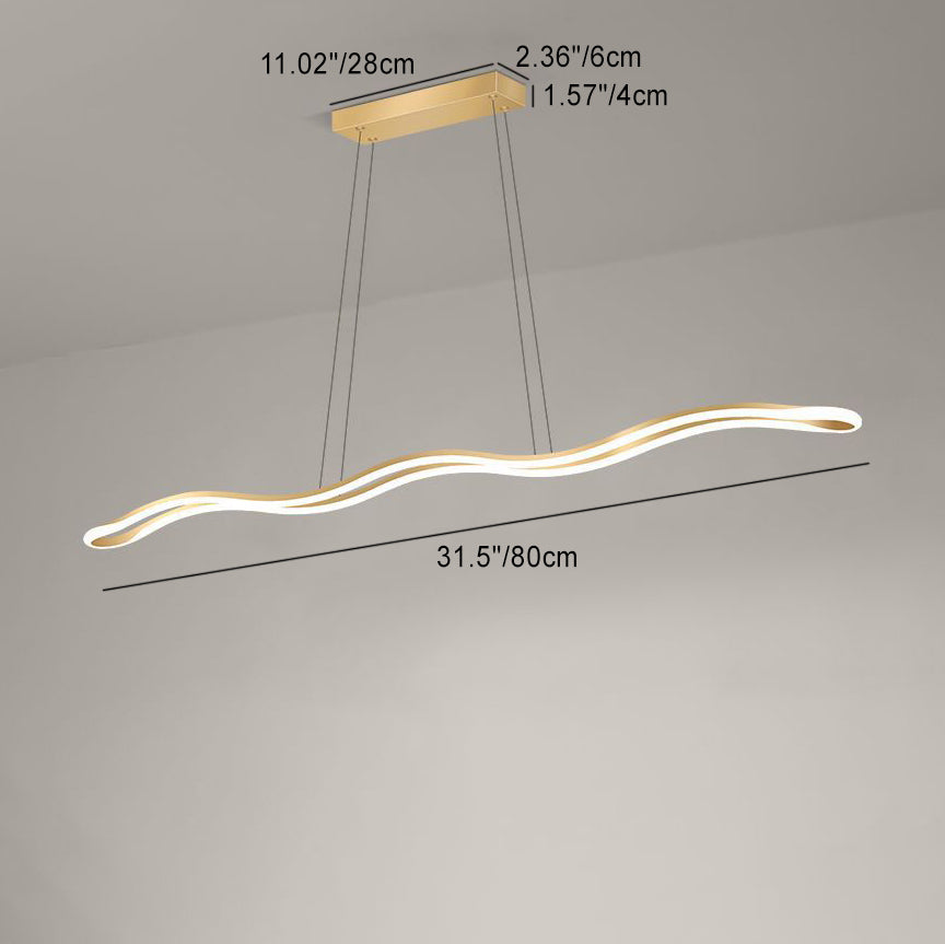 Contemporary Nordic Wave Line LED Chandelier - Iron Aluminum Silica Island Light for Dining Room