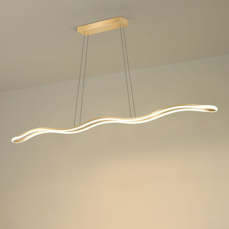 Contemporary Nordic Wave Line LED Chandelier - Iron Aluminum Silica Island Light for Dining Room