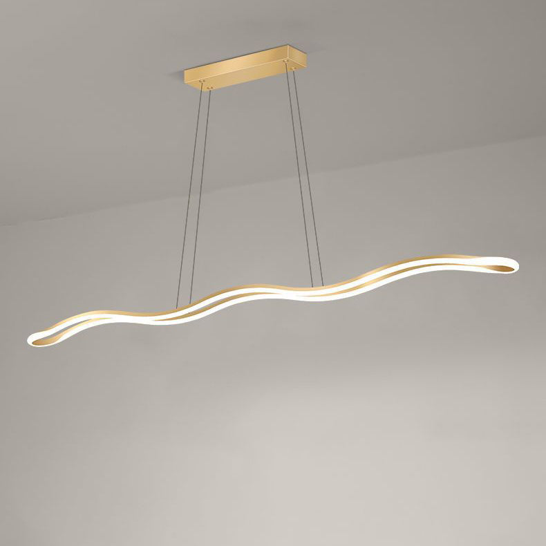 Contemporary Nordic Wave Line LED Chandelier - Iron Aluminum Silica Island Light for Dining Room