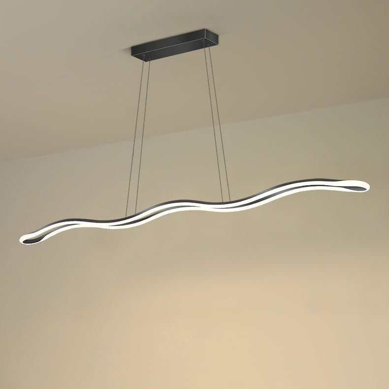 Contemporary Nordic Wave Line LED Chandelier - Iron Aluminum Silica Island Light for Dining Room