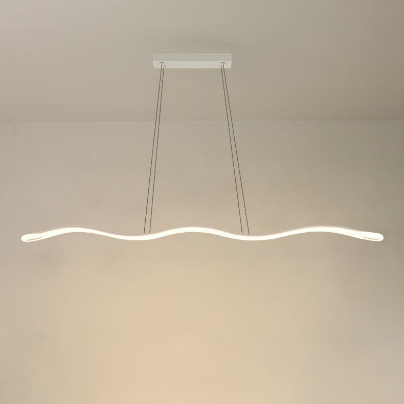 Contemporary Nordic Wave Line LED Chandelier - Iron Aluminum Silica Island Light for Dining Room
