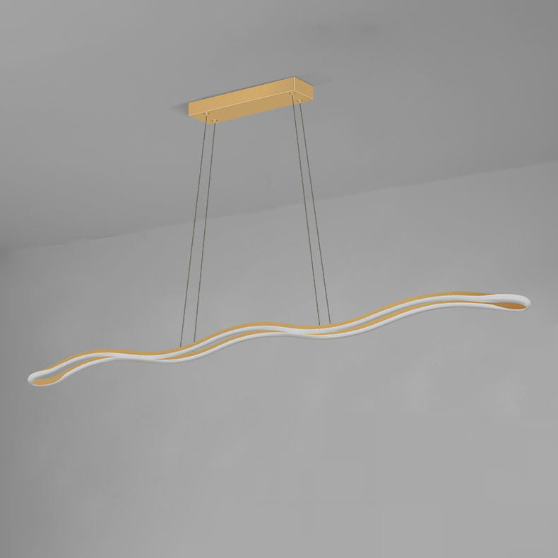 Contemporary Nordic Wave Line LED Chandelier - Iron Aluminum Silica Island Light for Dining Room