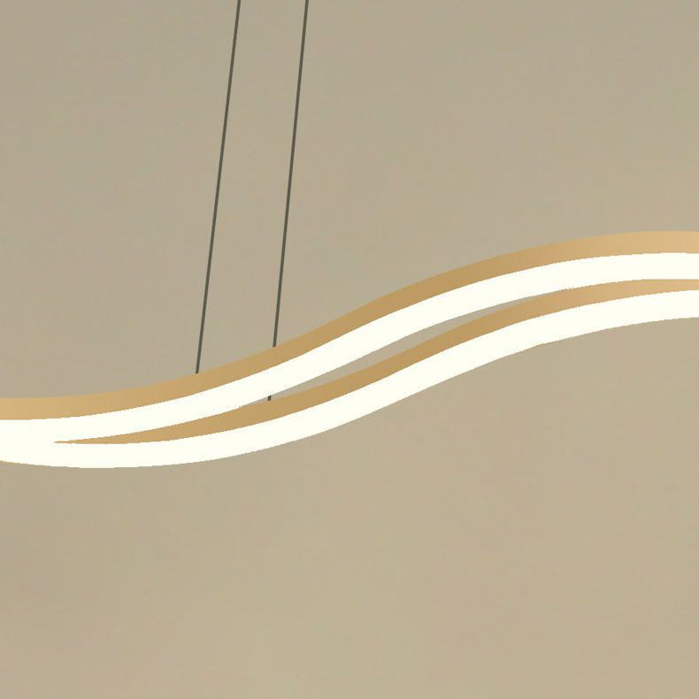 Contemporary Nordic Wave Line LED Chandelier - Iron Aluminum Silica Island Light for Dining Room