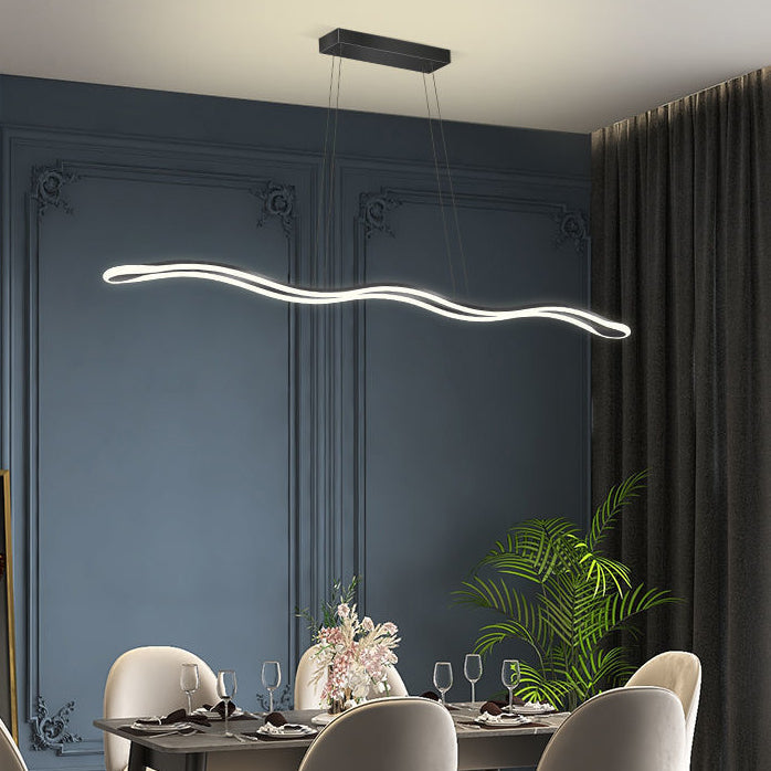 Contemporary Nordic Wave Line LED Chandelier - Iron Aluminum Silica Island Light for Dining Room