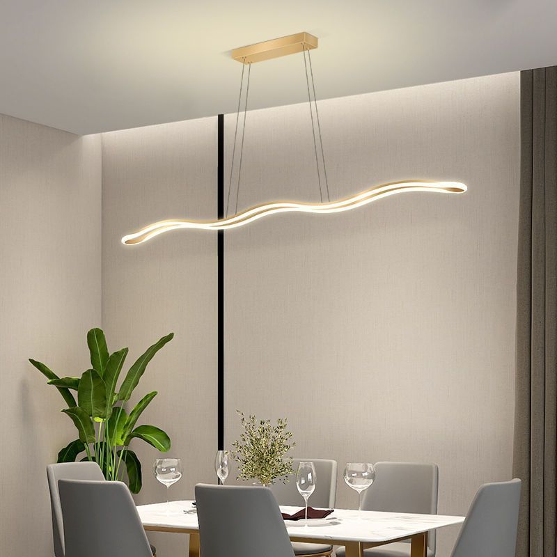 Contemporary Nordic Wave Line LED Chandelier - Iron Aluminum Silica Island Light for Dining Room