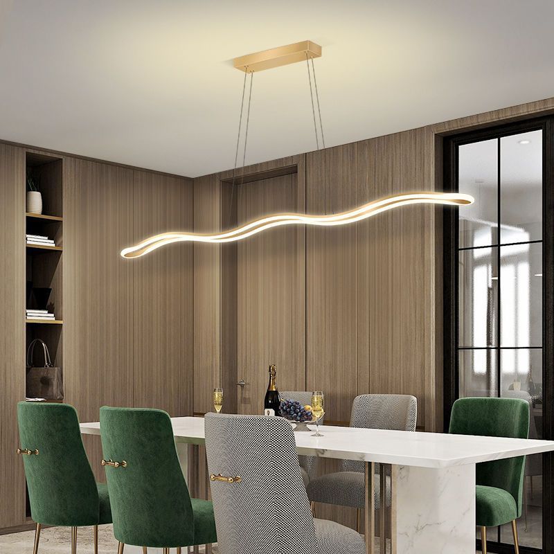 Contemporary Nordic Wave Line LED Chandelier - Iron Aluminum Silica Island Light for Dining Room