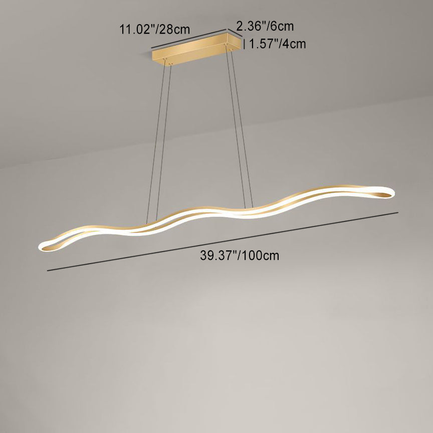 Contemporary Nordic Wave Line LED Chandelier - Iron Aluminum Silica Island Light for Dining Room