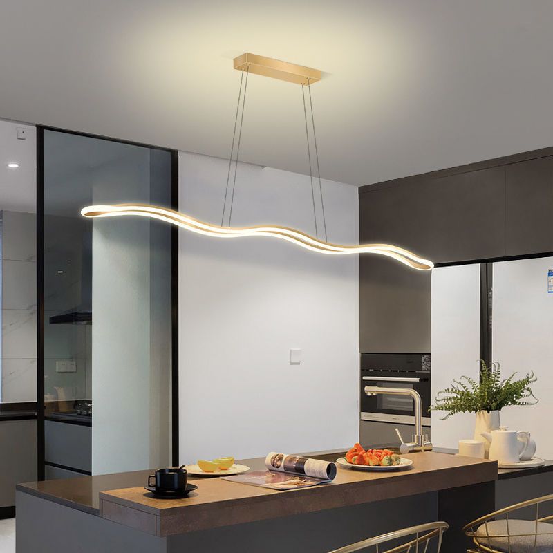 Contemporary Nordic Wave Line LED Chandelier - Iron Aluminum Silica Island Light for Dining Room