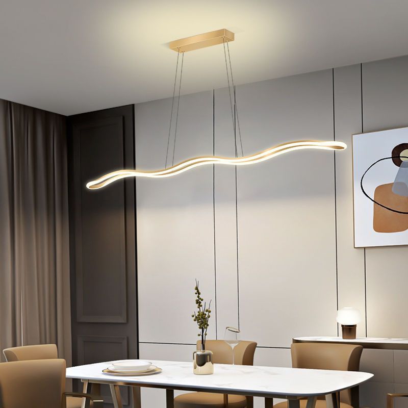Contemporary Nordic Wave Line LED Chandelier - Iron Aluminum Silica Island Light for Dining Room
