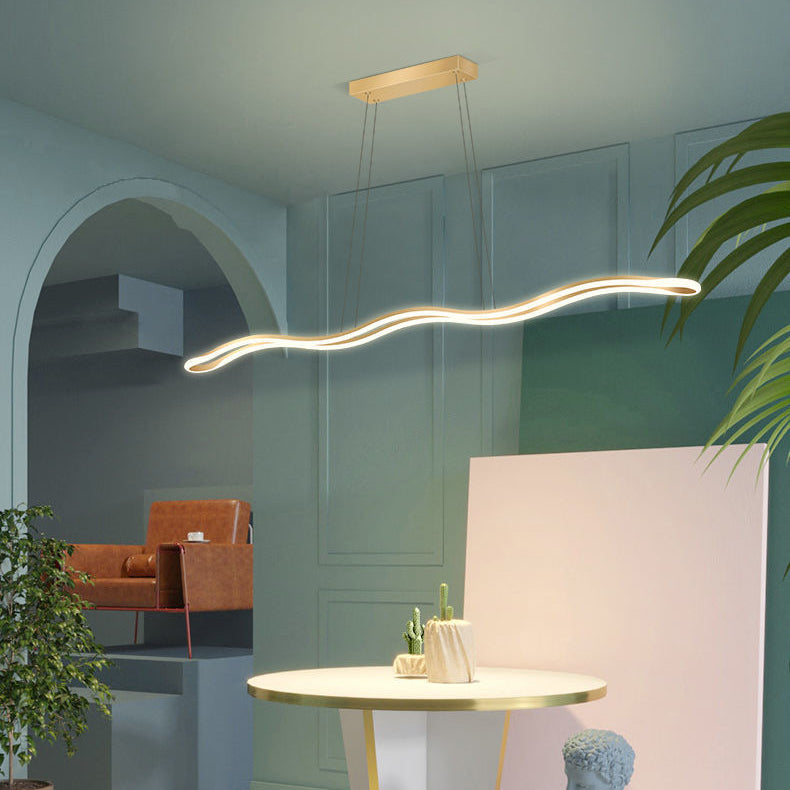 Contemporary Nordic Wave Line LED Chandelier - Iron Aluminum Silica Island Light for Dining Room