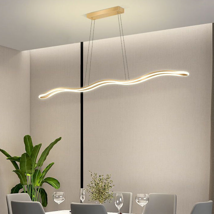 Contemporary Nordic Wave Line LED Chandelier - Iron Aluminum Silica Island Light for Dining Room