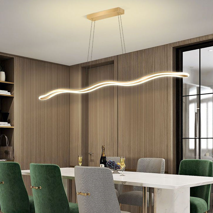 Contemporary Nordic Wave Line LED Chandelier - Iron Aluminum Silica Island Light for Dining Room